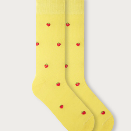 Motivsocken aus Bio-Baumwolle Strawberry - Bright Yellow