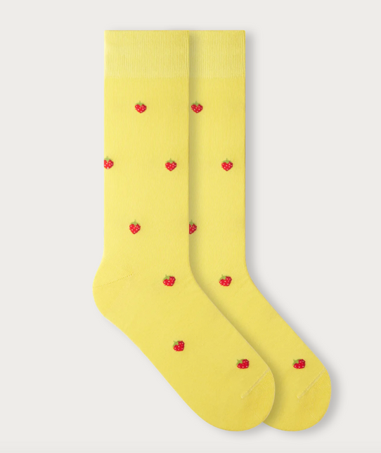 Motivsocken aus Bio-Baumwolle Strawberry - Bright Yellow