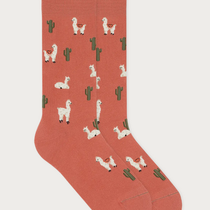 Motivsocken aus Bio-Baumwolle    Lama - Warm Terracotta