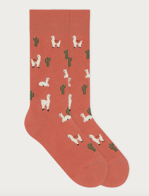 Motivsocken aus Bio-Baumwolle    Lama - Warm Terracotta