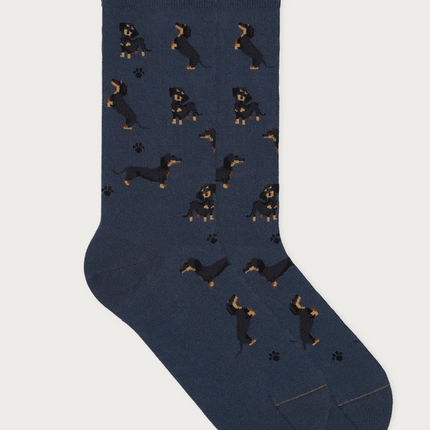 Motivsocken aus Bio-Baumwolle     Dachshund - Denim Blue