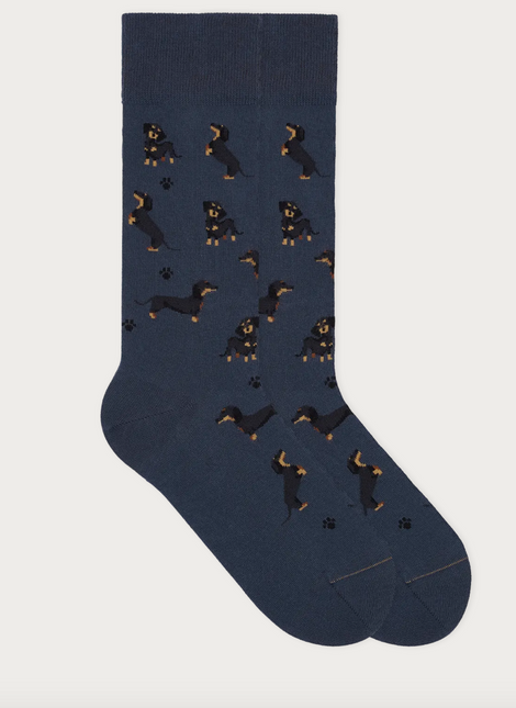 Motivsocken aus Bio-Baumwolle     Dachshund - Denim Blue